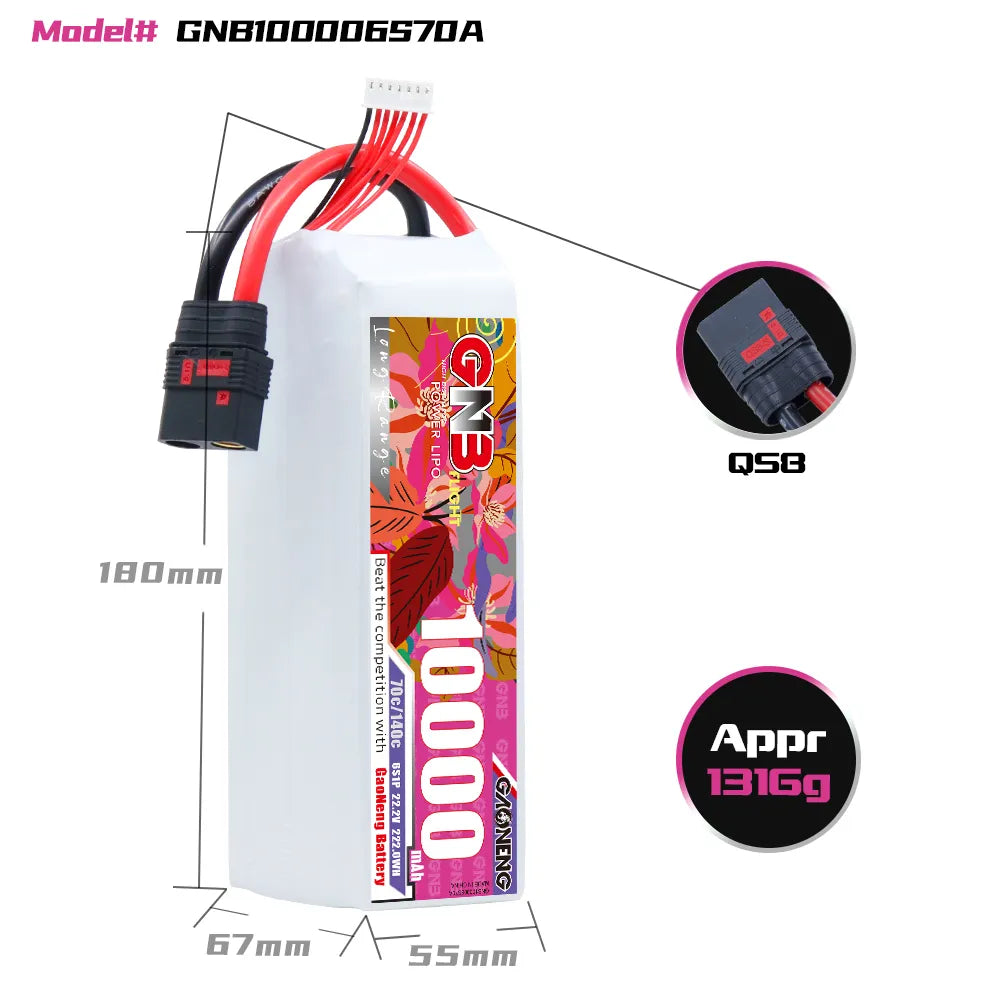 GAONENG 22.2V 10000mAh 70C RC LiPo Battery - QS8 [DG] | High - Performance Deal