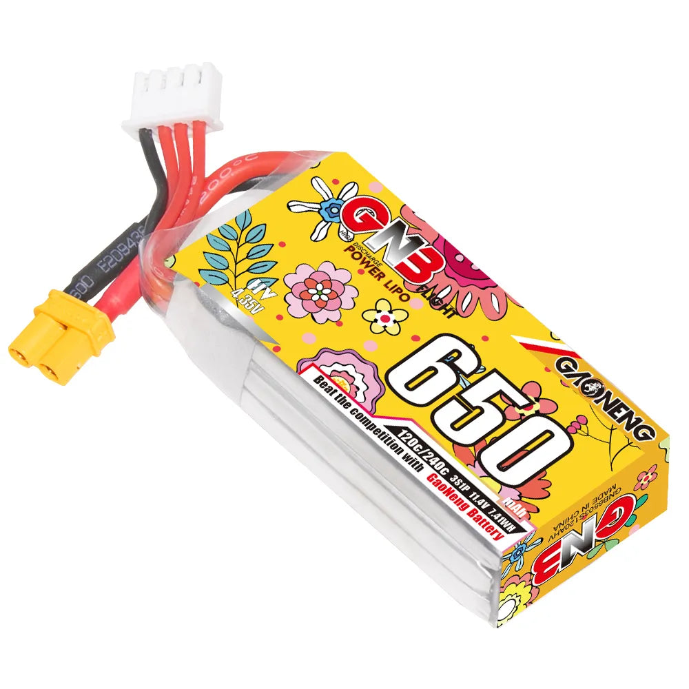 GAONENG GNB High-Voltage 3S 11.4V 650mAh 120C XT30 LiPo Battery - Ideal for Drones and RC Toys
