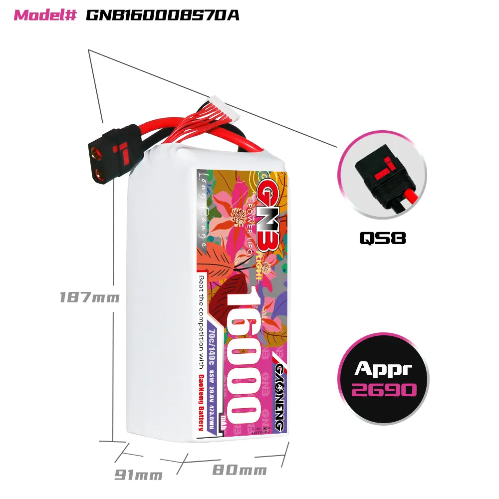 Hot Sale! GAONENG 29.6V 16000mAh 70C RC LiPo Battery QS8