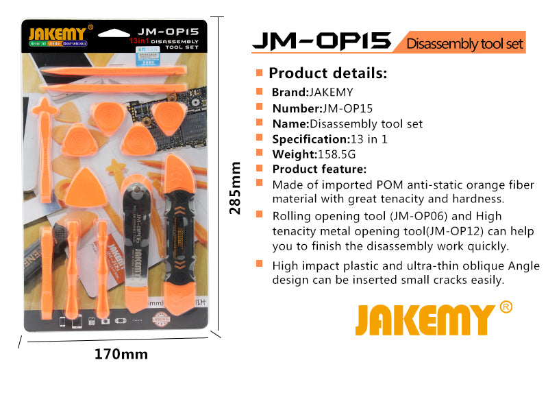 JAKEMY 13-in-1 Mini Mobile Phone, Pad, Laptop DIY Disassembling Tools Set JM-OP15 - Great Value!