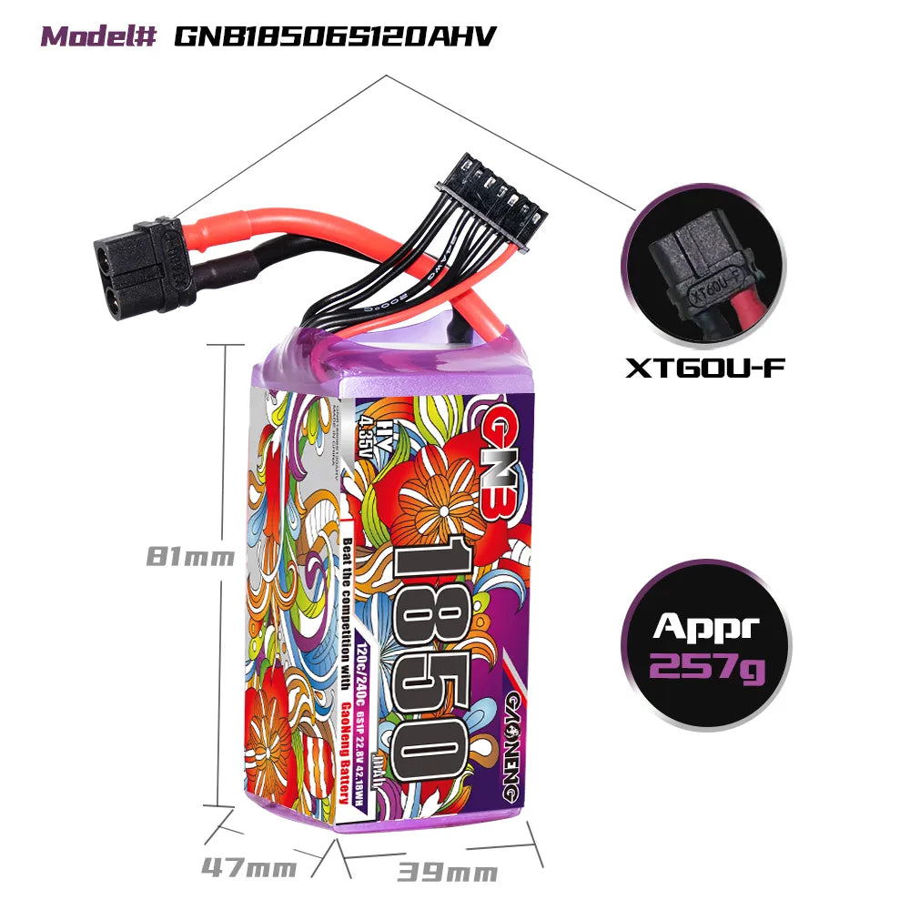 GAONENG GNB LiHV 6S 22.8V 1850mAh 120C XT60 LiPo Battery - Hot Sale!