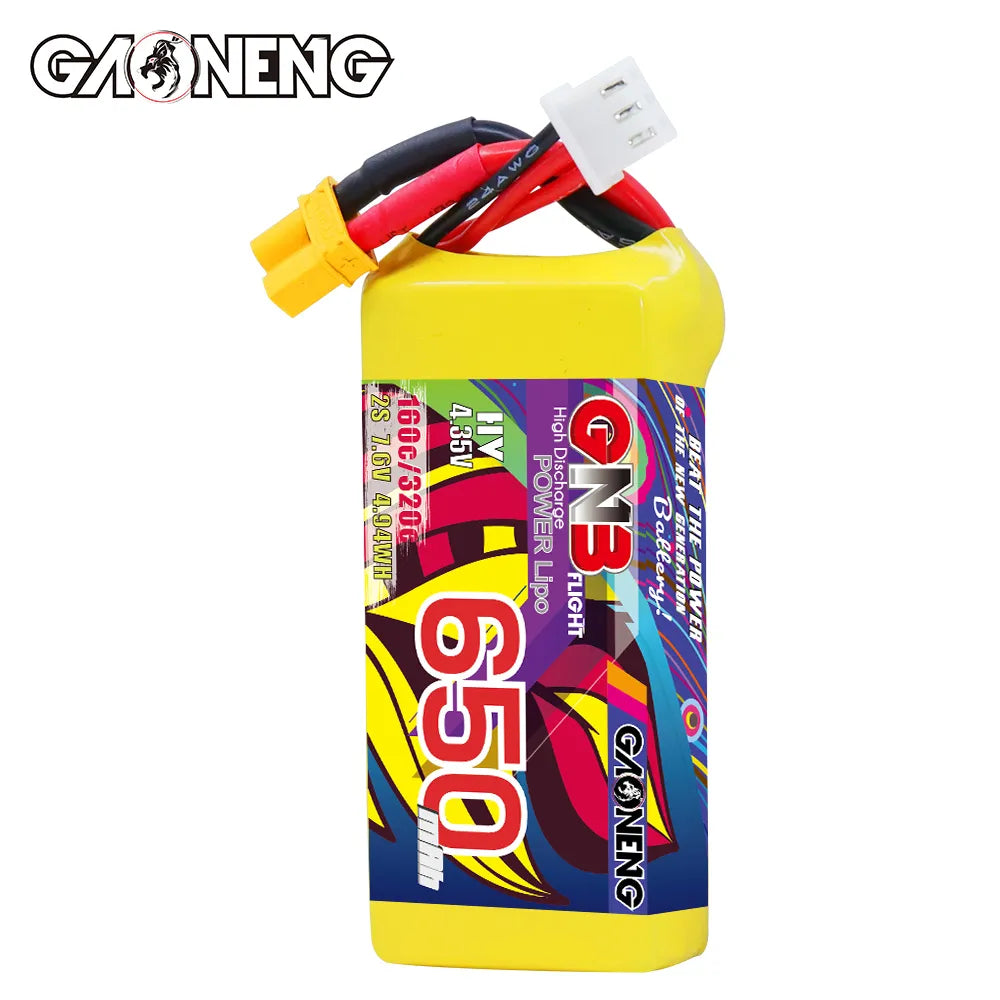 Hot Sale GAONENG 2S 7.6V 650mAh 160C XT30 LiHV LiPo Battery for RC Models