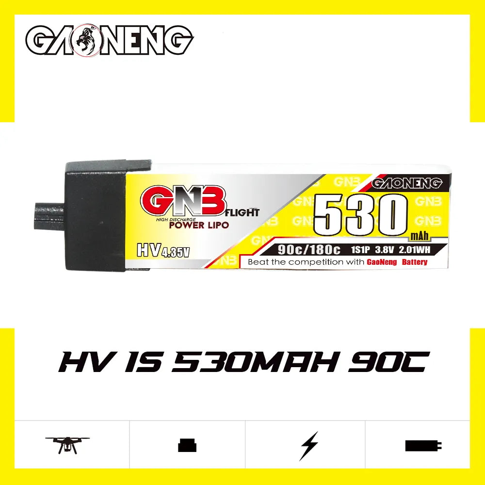 Hot Sale GAONENG GNB 1S 3.8V 530mAh 90C A30 Plastic Head LiPo Battery for FPV Drones