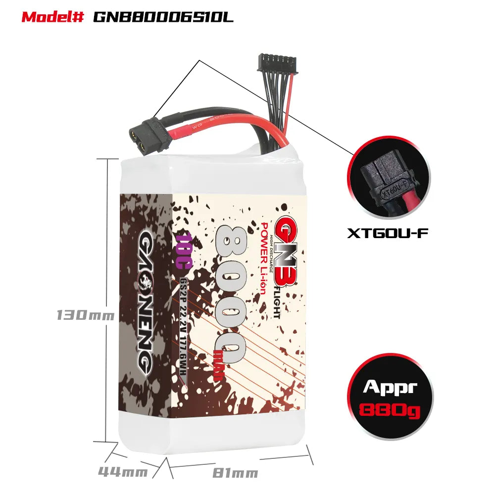 Hot Sale GAONENG GNB 6S 22.2V 8000mAh 10C XT60 Lithium-ion Battery for FPV & Drones