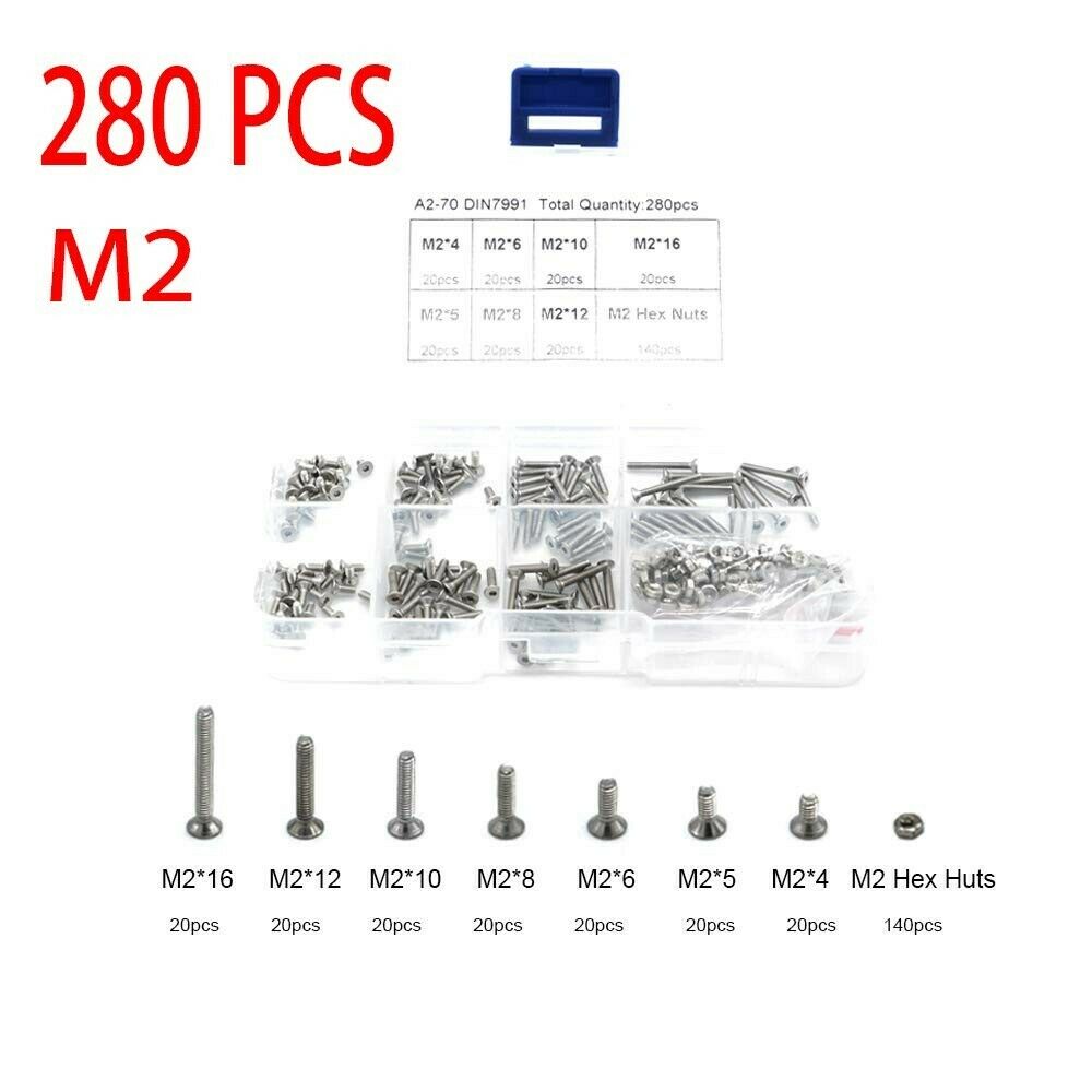 280pcs M2 Stainless Steel Counter Sunk Bolt Fastener Kit by Phaser FPV