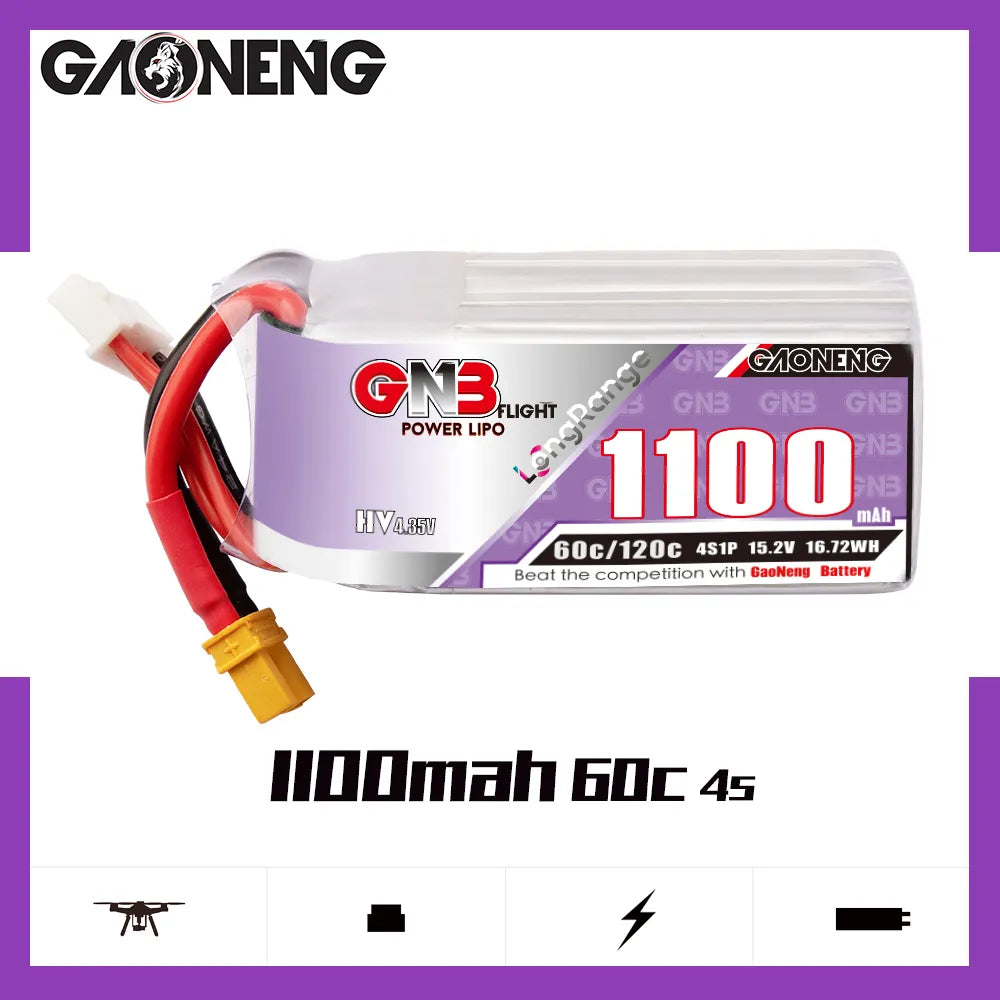 GAONENG GNB 4S 15.2V 1100mAh 60C XT30 LiPo Battery - Long - Range Special [DG]