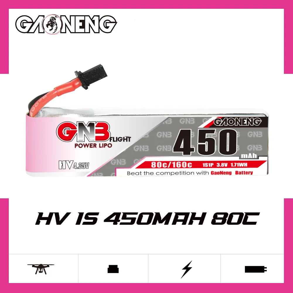 GAONENG GNB High - Voltage 1S 3.8V 450mAh 80C A30 - Cabled LiPo Battery [DG]