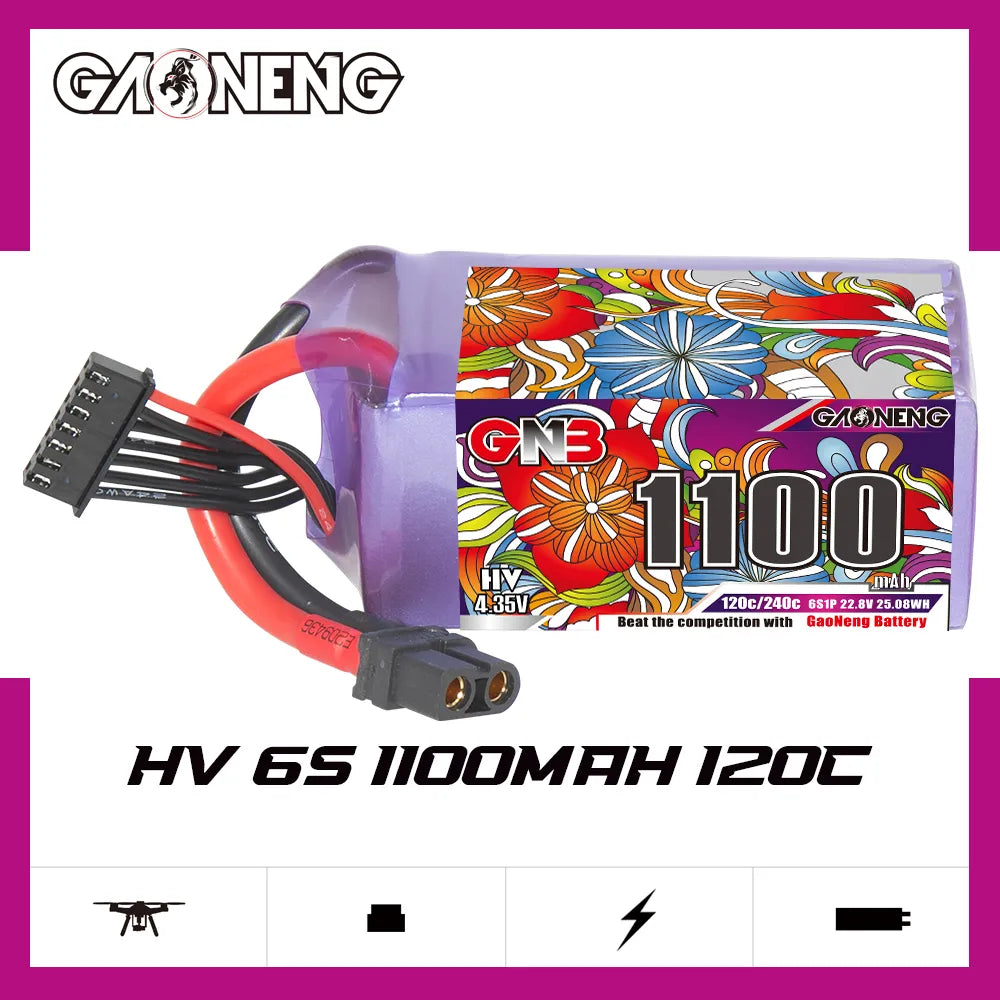 GAONENG High - Performance 6S 22.8V 1100mAh 120C XT60 LiPo Drone Battery on Sale