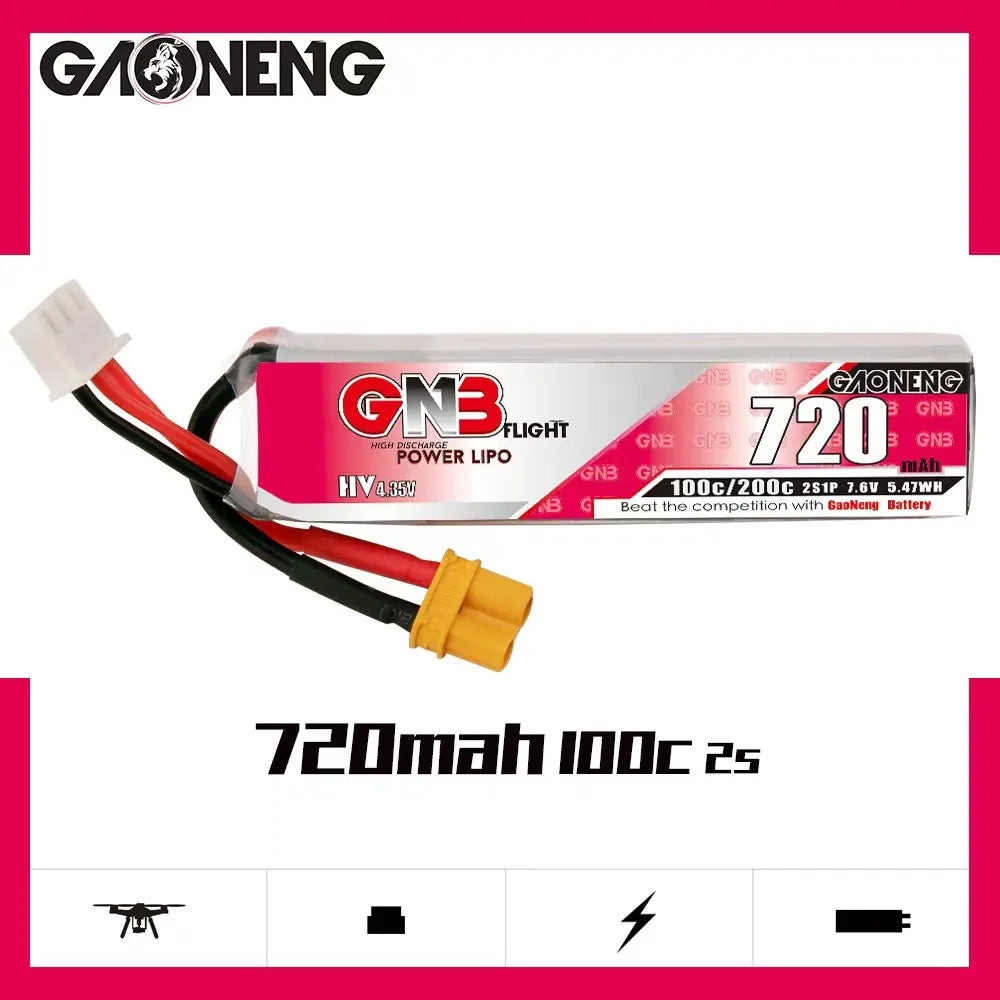 High - Energy GAONENG GNB 7.6V 720mAh 100C XT30 2S LiHV LiPo Battery