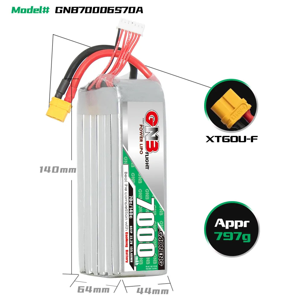 GAONENG High - Performance 6S 22.2V 7000mAh 70C LiPo Battery with XT60 Connector for RC Hobbies