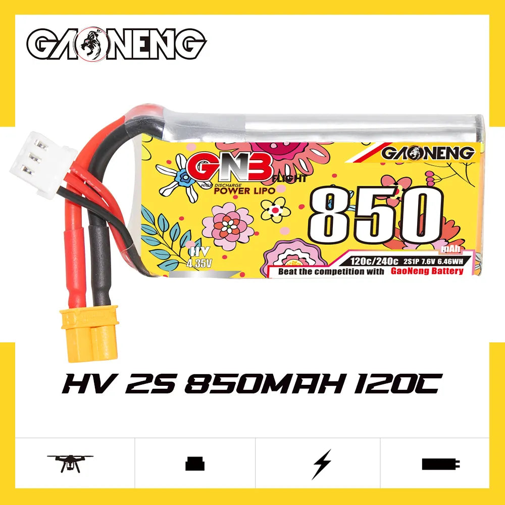 GAONENG GNB High-Voltage 2S 7.6V 850mAh 120C XT30 LiPo Battery