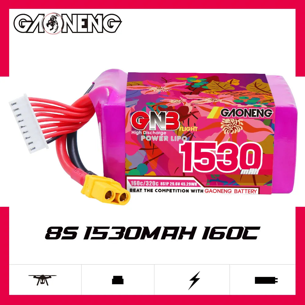 GAONENG 29.6V 1530mAh 160C XT60 8S High - Performance LiPo Battery