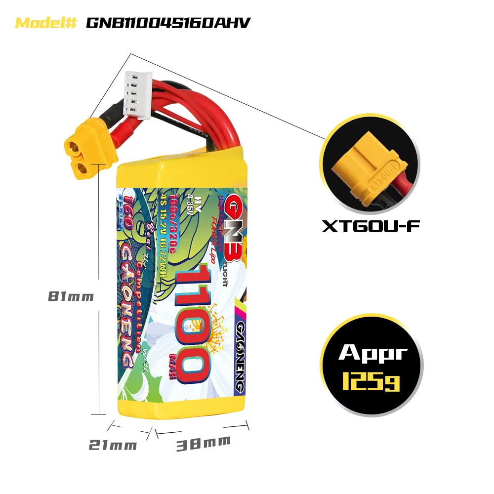 GAONENG GNB 4S 15.2V 1100mAh 160C XT60 LiHV LiPo Battery - Hot Sale