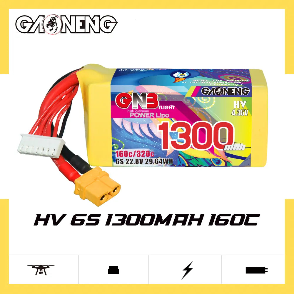 Hot Sale! GAONENG 6S 22.8V 1300mAh 160C XT60 High - Energy LiPo Battery