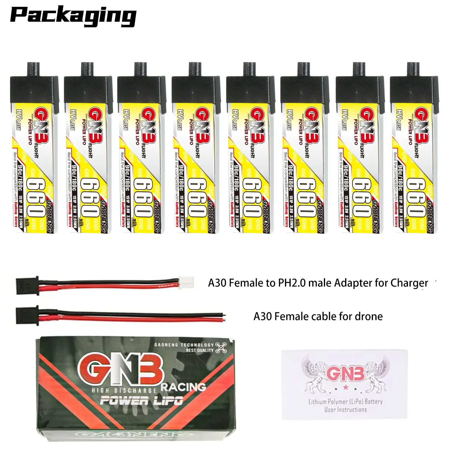 Hot Sale! GAONENG GNB 3.8V 660mAh 90C 1S LiHV A30 Plastic Head LiPo Battery [DG]