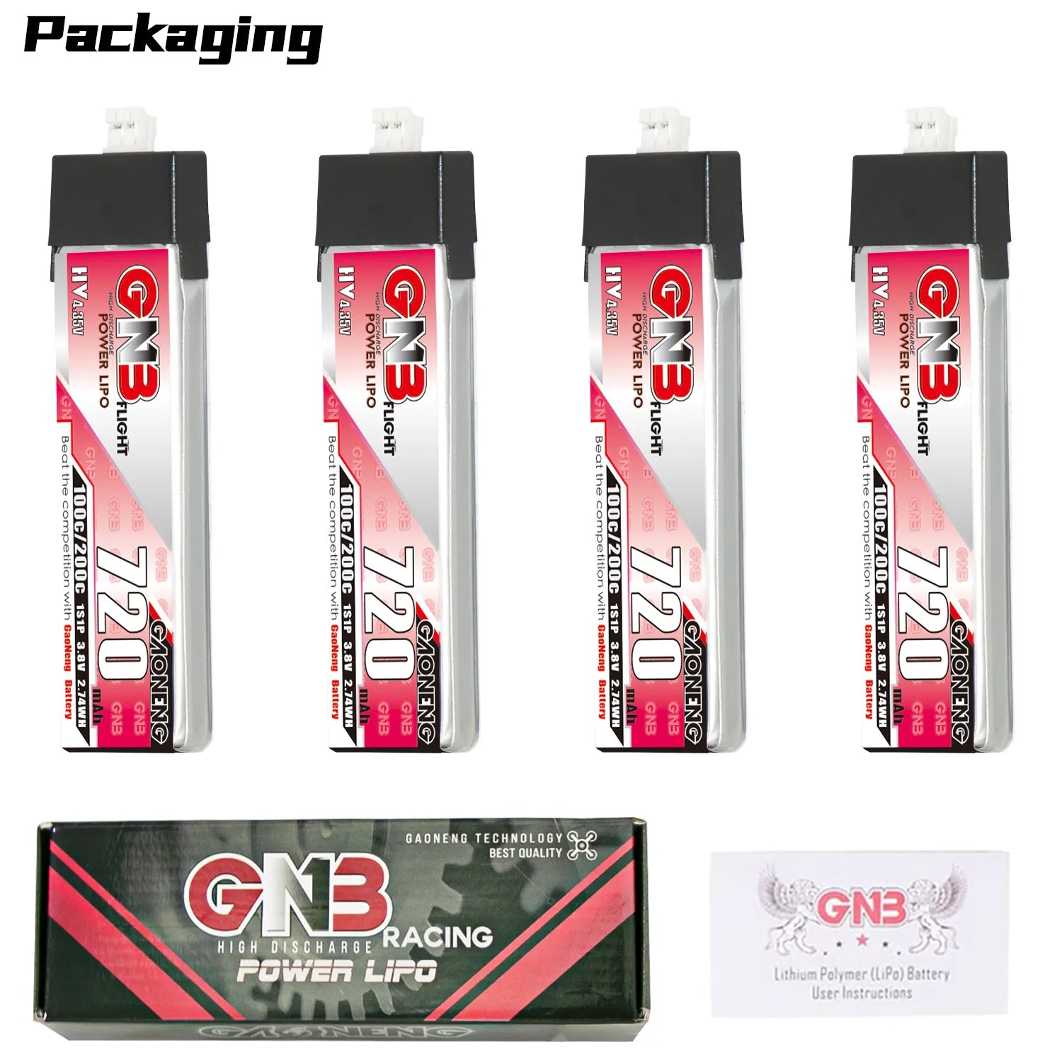 GAONENG GNB 3.8V 720mAh 100C LiHV 1S PH2.0 Plastic Head LiPo Battery - Hot Deal in Australia [DG]