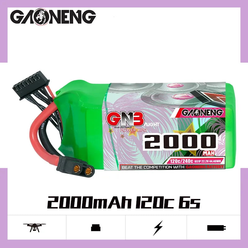 Hot Deal! GAONENG GNB 6S 22.2V 2000mAh 120C XT60 LiPo Battery Pack of 2