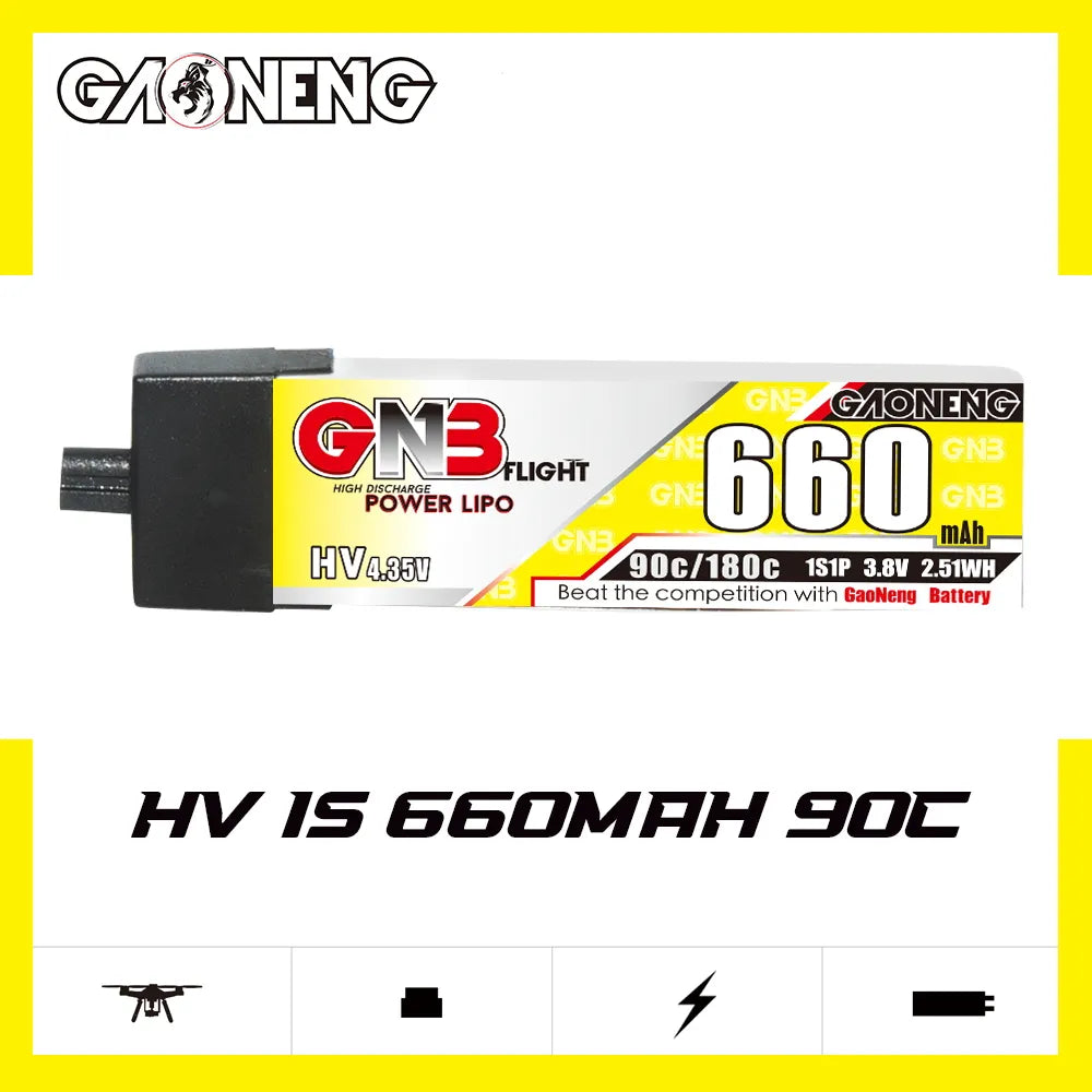 Hot Sale! GAONENG GNB 3.8V 660mAh 90C 1S LiHV A30 Plastic Head LiPo Battery [DG]