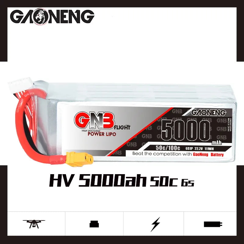 GAONENG GNB 6S 22.2V 5000mAh 50C XT60 LiPo Battery for TBS Mojito