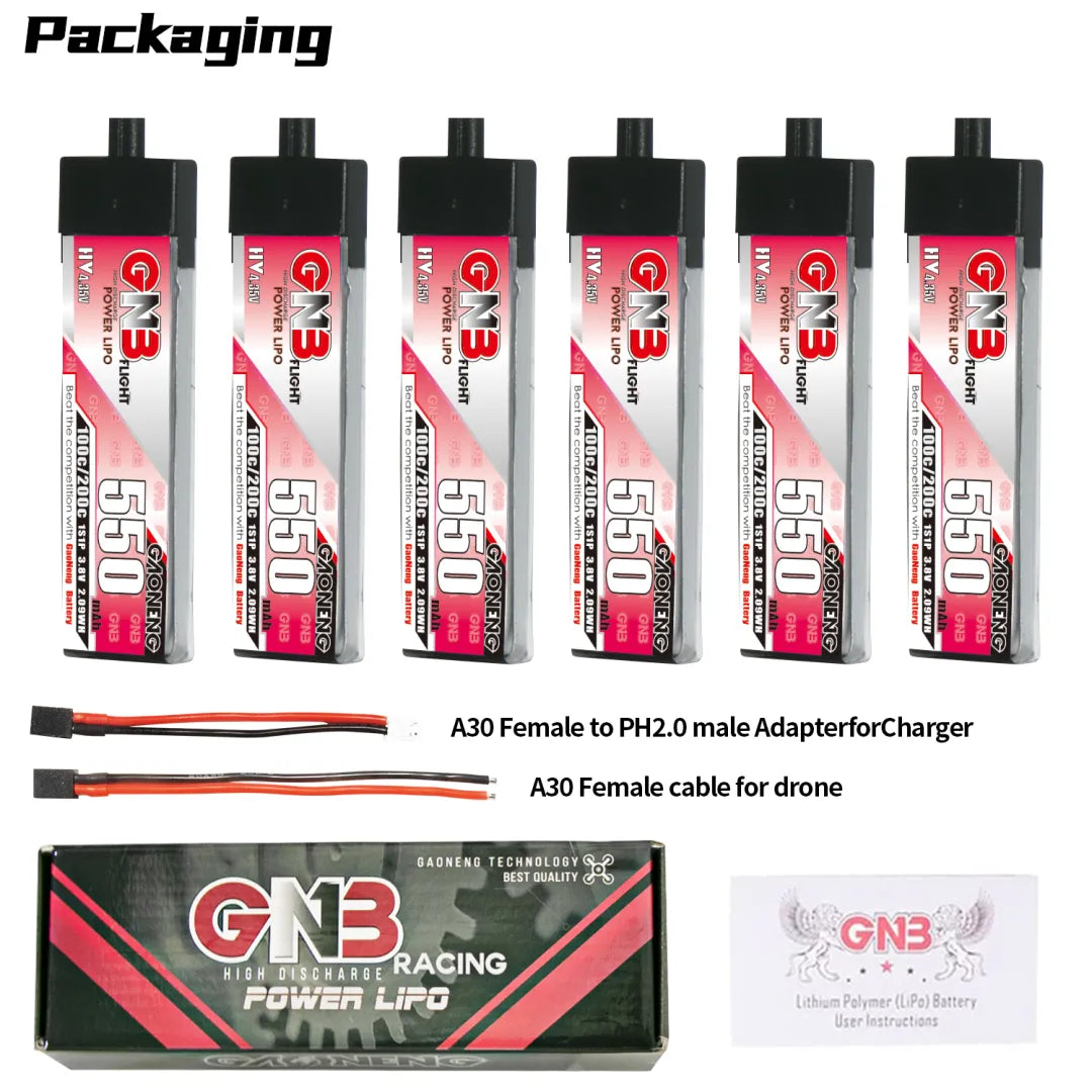 Hot Sale! GAONENG GNB 1S 3.8V 550mAh 100C A30 Plastic Head LiPo Battery for FPV Drones
