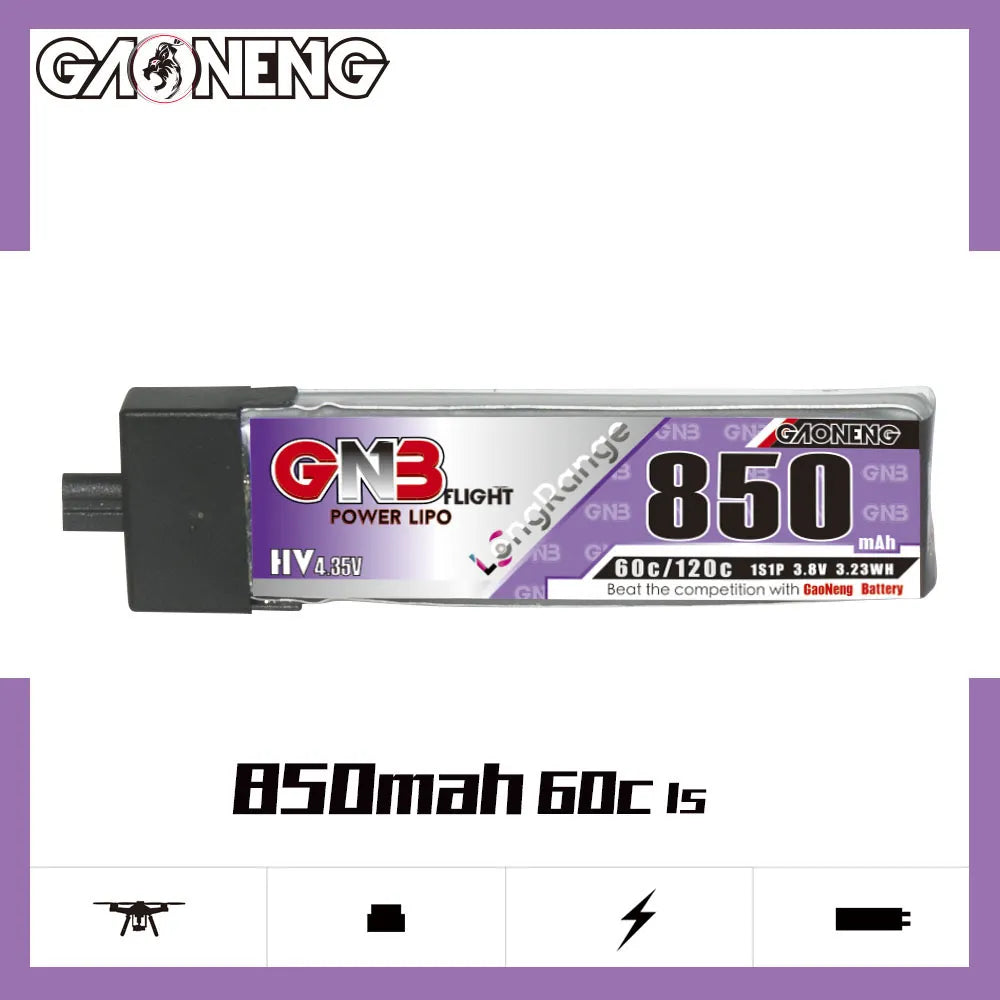 GAONENG GNB High - Voltage 1S 3.8V 850mAh 60C A30 Plastic Head Long - Range LiPo Battery [DG]