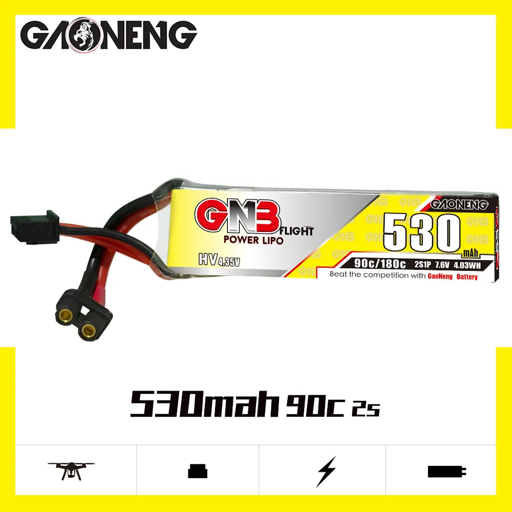 GAONENG High - Performance 7.6V 530mAh 90C XT30 2S LiHV Long - Type LiPo Battery [DG]