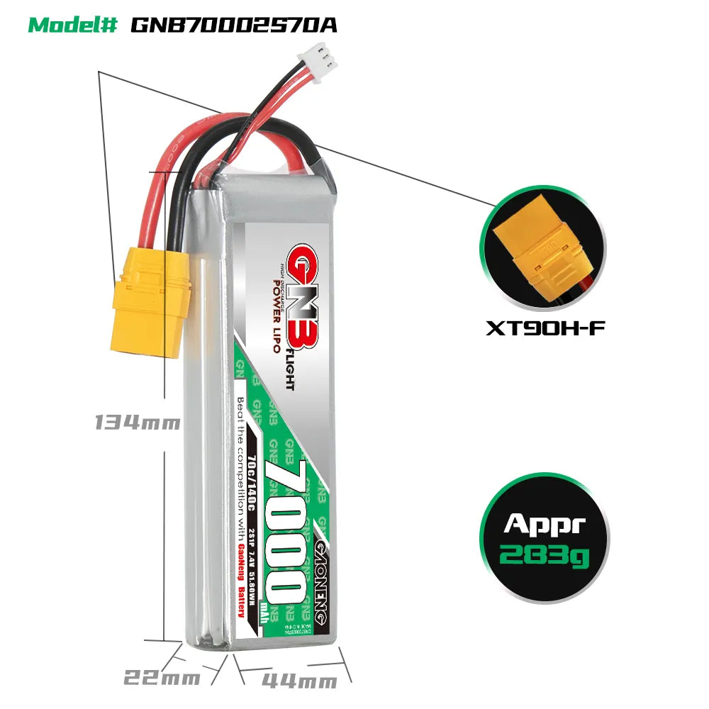 High - Energy GAONENG GNB 2S 7.4V 7000mAh 70C LiPo Battery with XT90 Connector