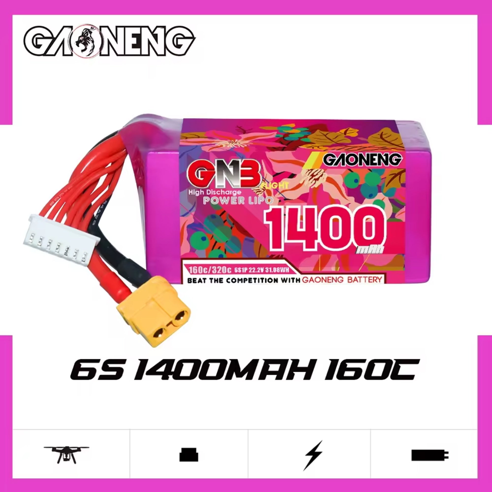 GAONENG High - Performance 6S 22.2V 1400mAh XT60 LiPo Battery for FPV Racing Drones