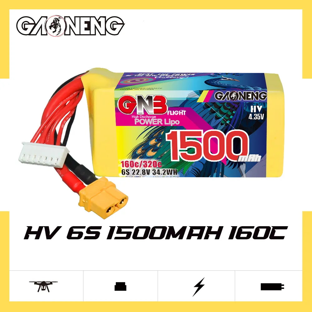 GAONENG High-Voltage 6S 22.8V 1500mAh 160C XT60 LiPo Graphene Battery