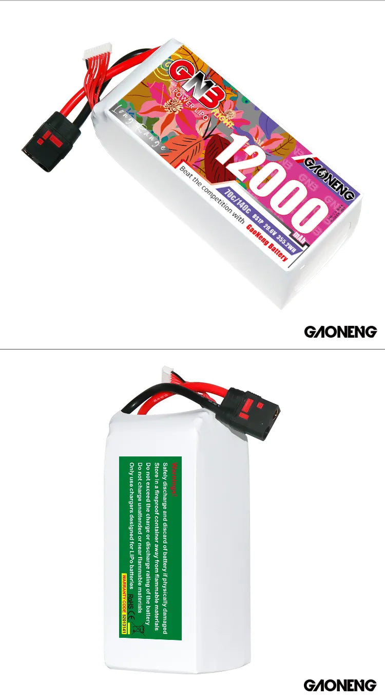 GAONENG High - Performance 29.6V 12000mAh 70C 8S1P RC LiPo Battery QS8 for Various Applications