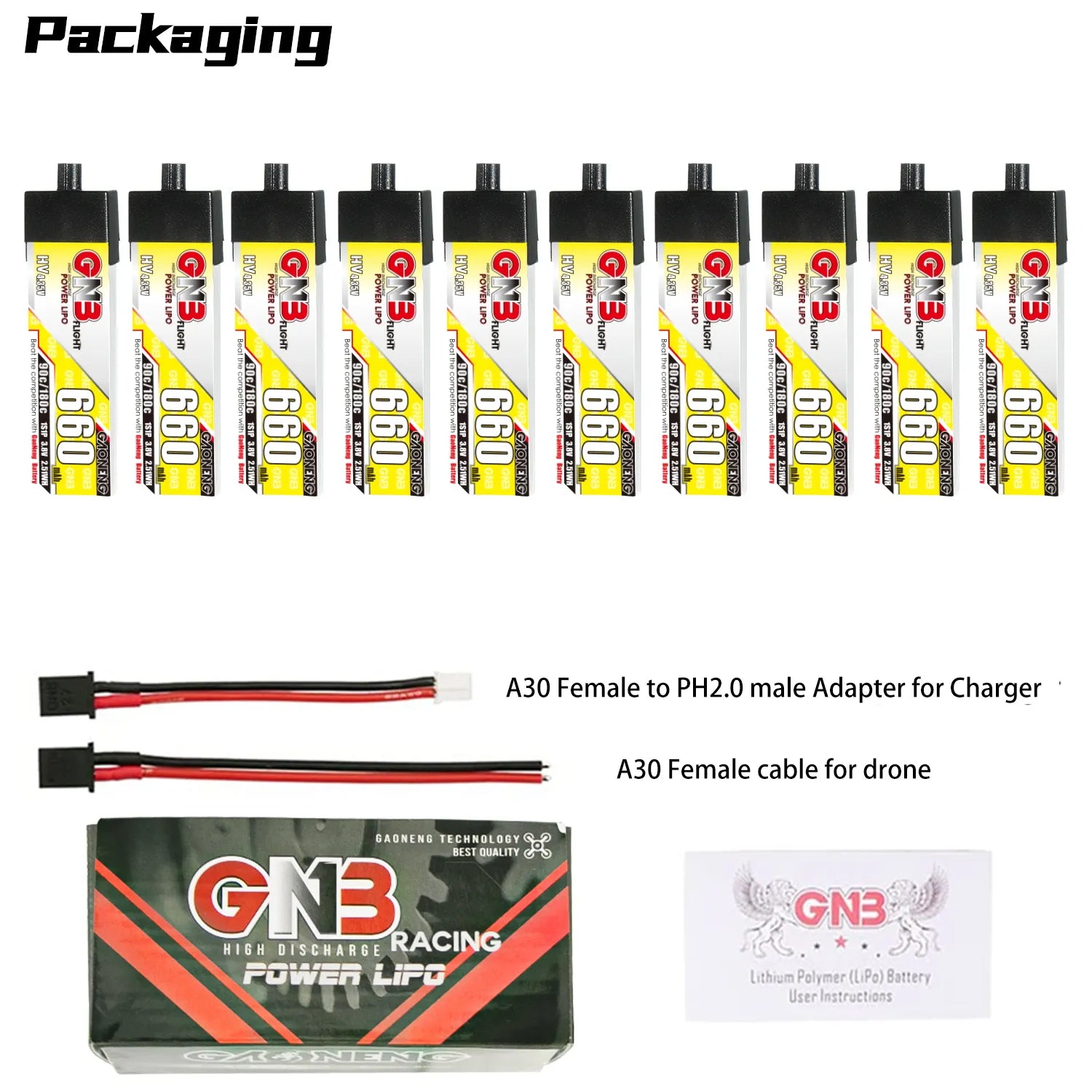 Hot Sale! GAONENG GNB 3.8V 660mAh 90C 1S LiHV A30 Plastic Head LiPo Battery [DG]