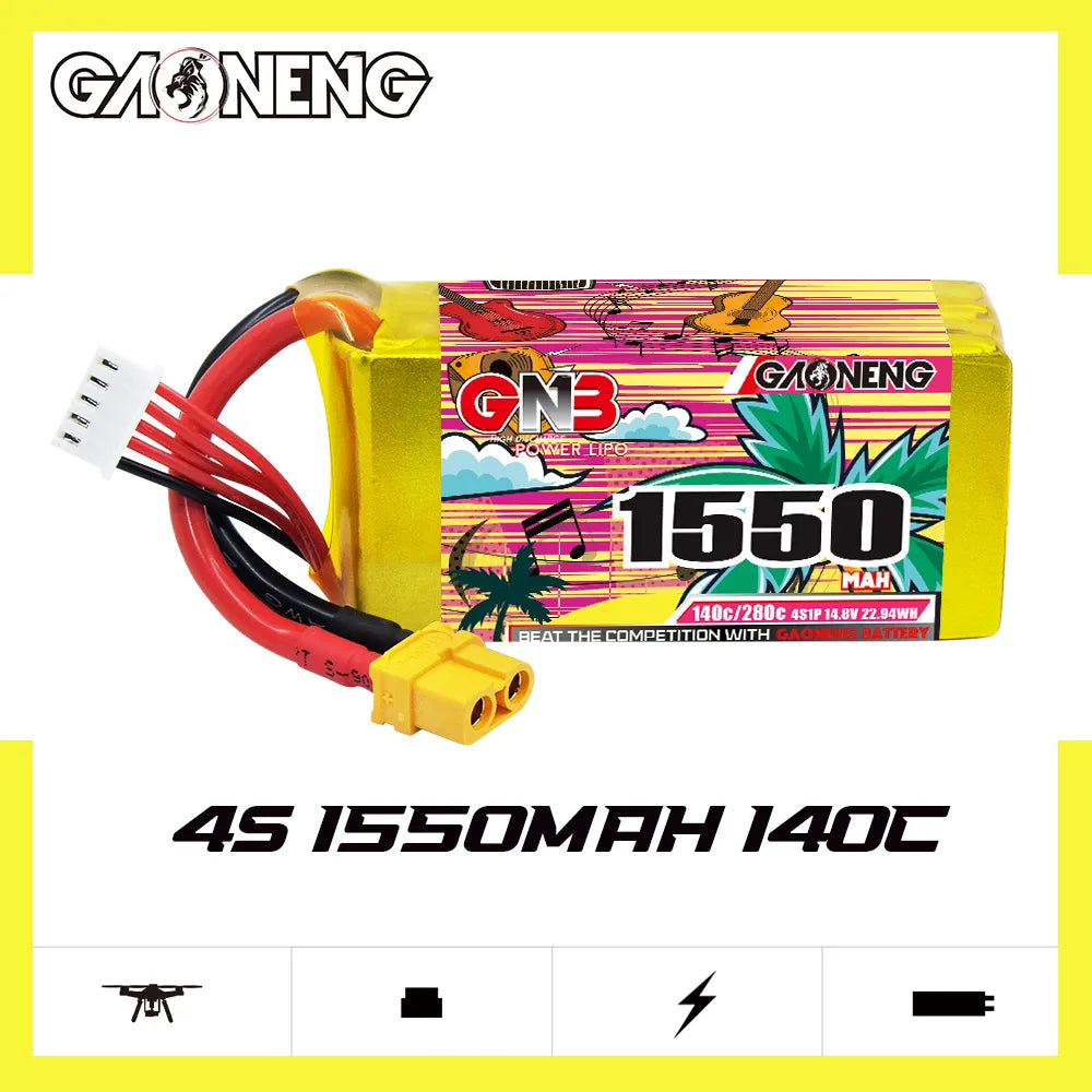 GAONENG High - Performance 14.8V 1550mAh 140C XT60 4S LiPo Battery for FPV Drones and More