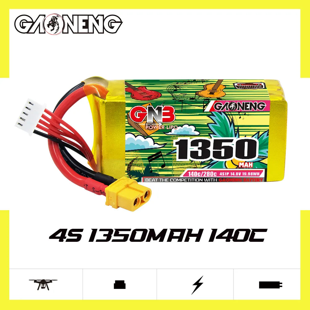 GAONENG High-Performance 14.8V 1350mAh 140C XT60 4S LiPo Battery for FPV Drones