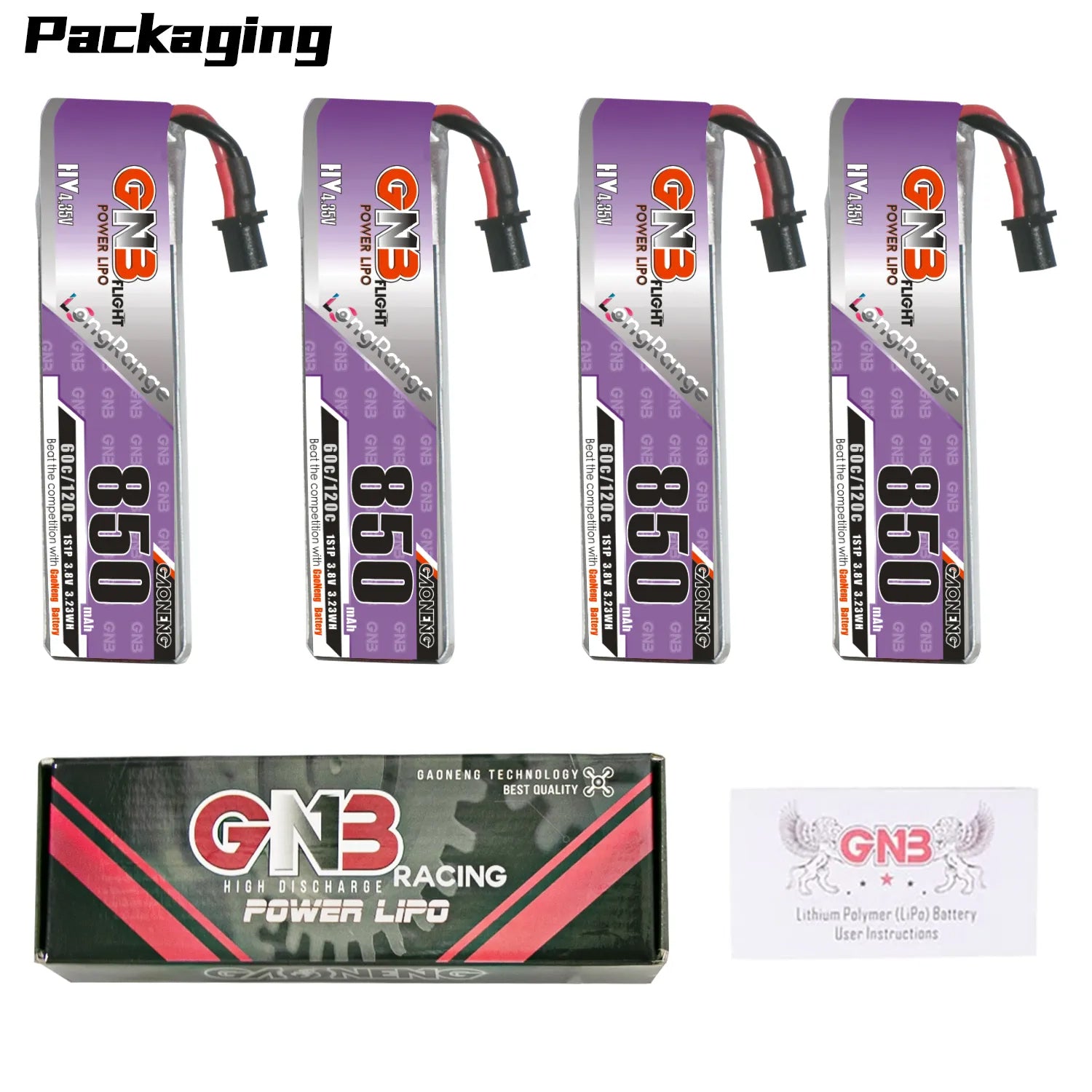 Hot Sale! GAONENG GNB 1S 3.8V 850mAh 60C A30 Cabled LiPo Battery for Long - Range Use