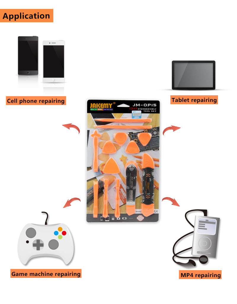 JAKEMY 13-in-1 Mini Mobile Phone, Pad, Laptop DIY Disassembling Tools Set JM-OP15 - Great Value!