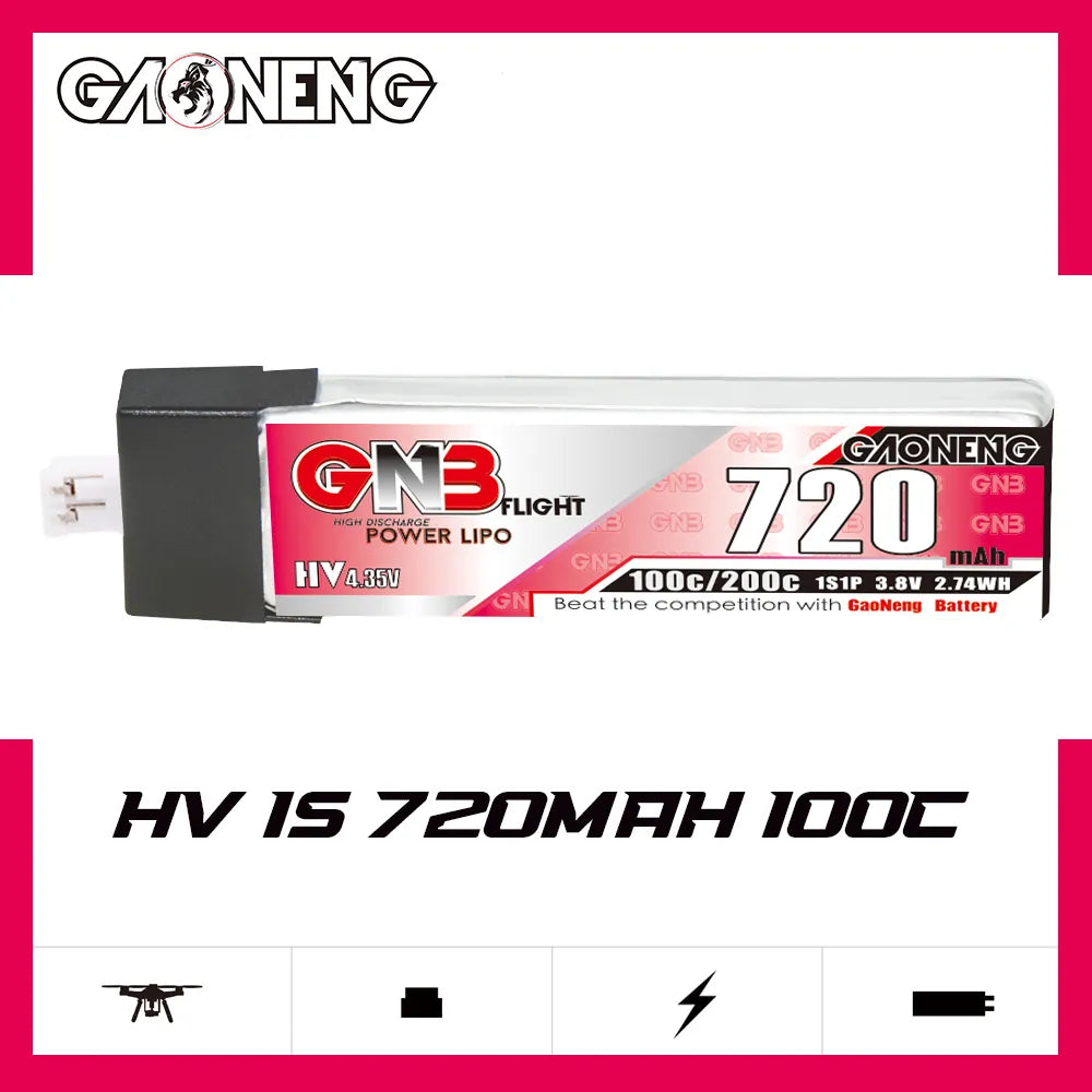 GAONENG GNB 3.8V 720mAh 100C LiHV 1S PH2.0 Plastic Head LiPo Battery - Hot Deal in Australia [DG]