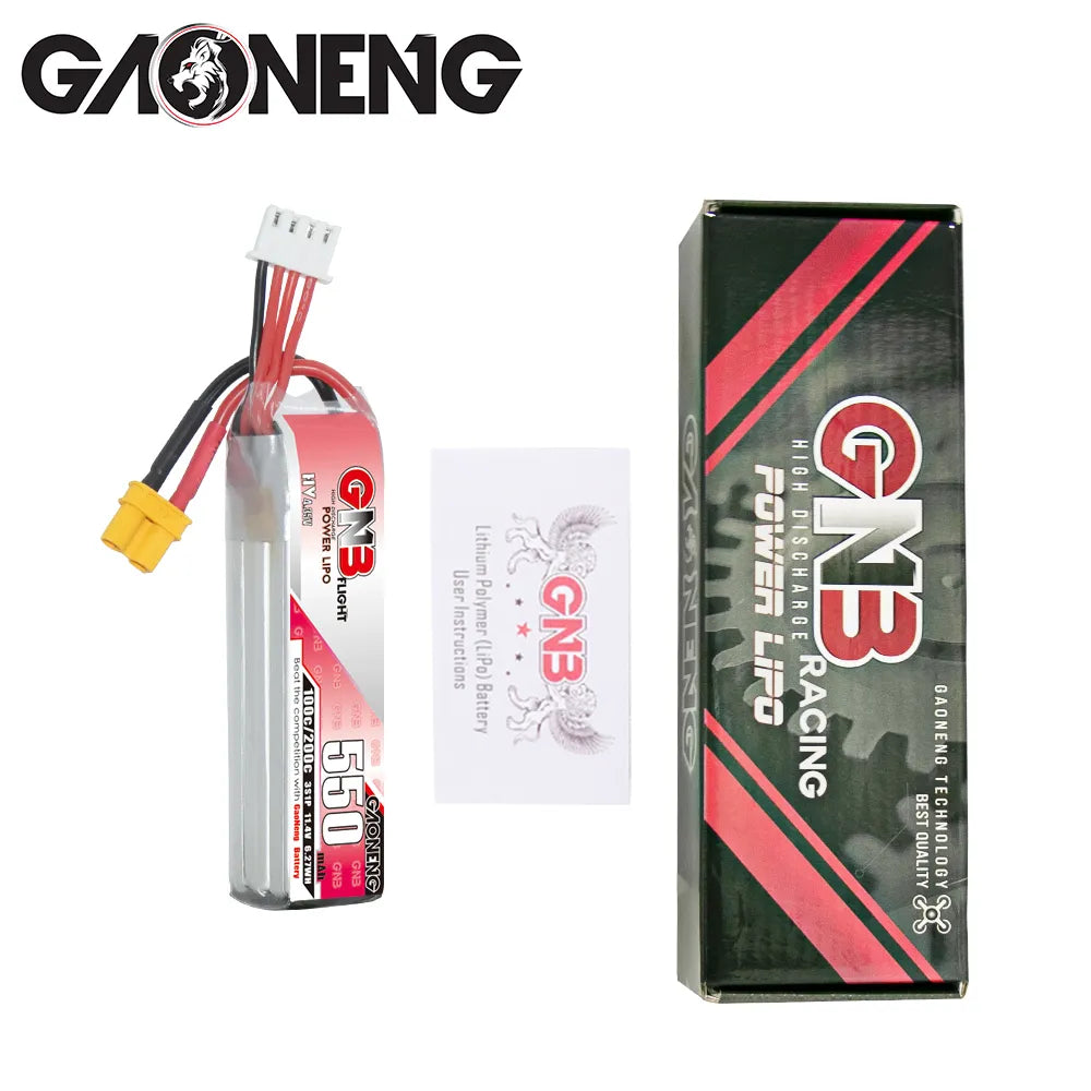 GAONENG GNB 11.4V 550mAh 100C XT30 3S LiHV Long - Type LiPo Battery [DG]