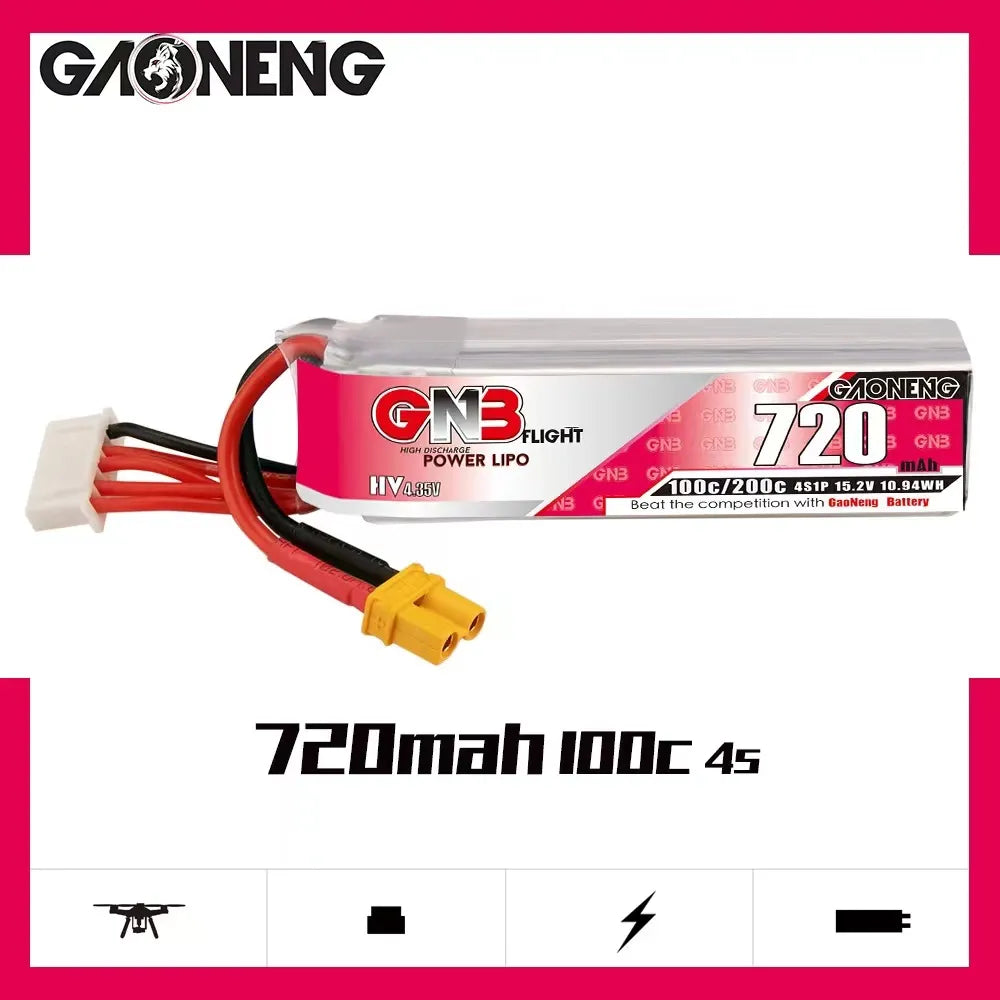 GAONENG GNB 4S 15.2V 720mAh 100C XT30 LiPo Long Battery - Hot Sale!