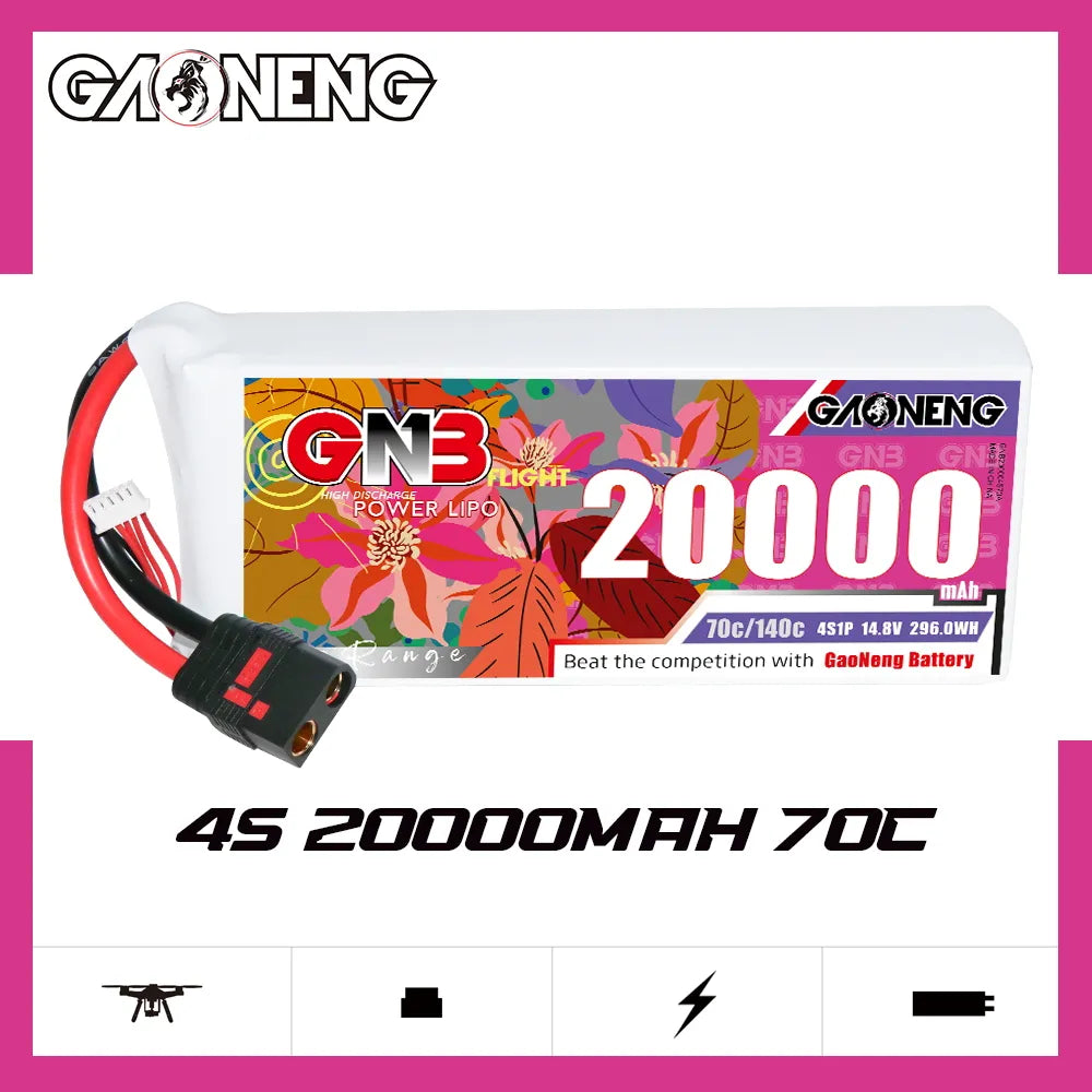 High-Performance GAONENG 14.8V 20000mAh 70C 4S1P RC LiPo Battery QS8