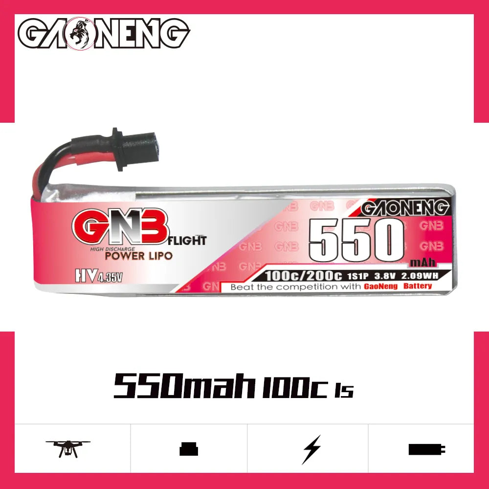 GAONENG GNB 1S 3.8V 550mAh 100C A30 Cabled LiPo Battery - Hot Sale!