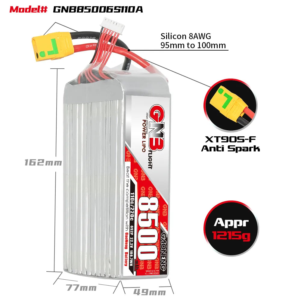 GAONENG GNB 6S 22.2V 8500mAh 110C RC LiPo Battery XT90S Anti - Spark: Top - Quality for RC Enthusiasts