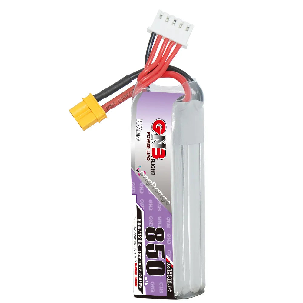 GAONENG High - Performance GNB LiHV 4S 15.2V 850mAh 60C XT30 LiPo Battery for Long - Range Use
