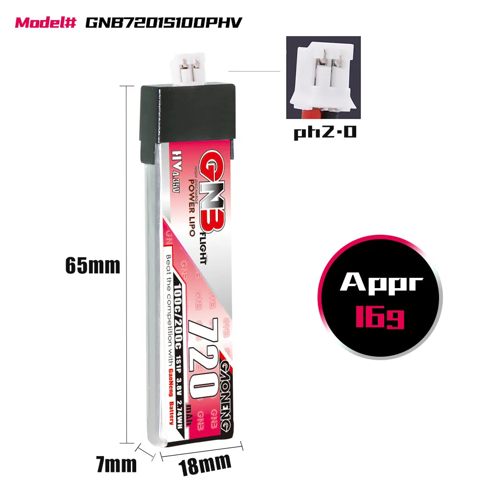 GAONENG GNB 3.8V 720mAh 100C LiHV 1S PH2.0 Plastic Head LiPo Battery - Hot Deal in Australia [DG]
