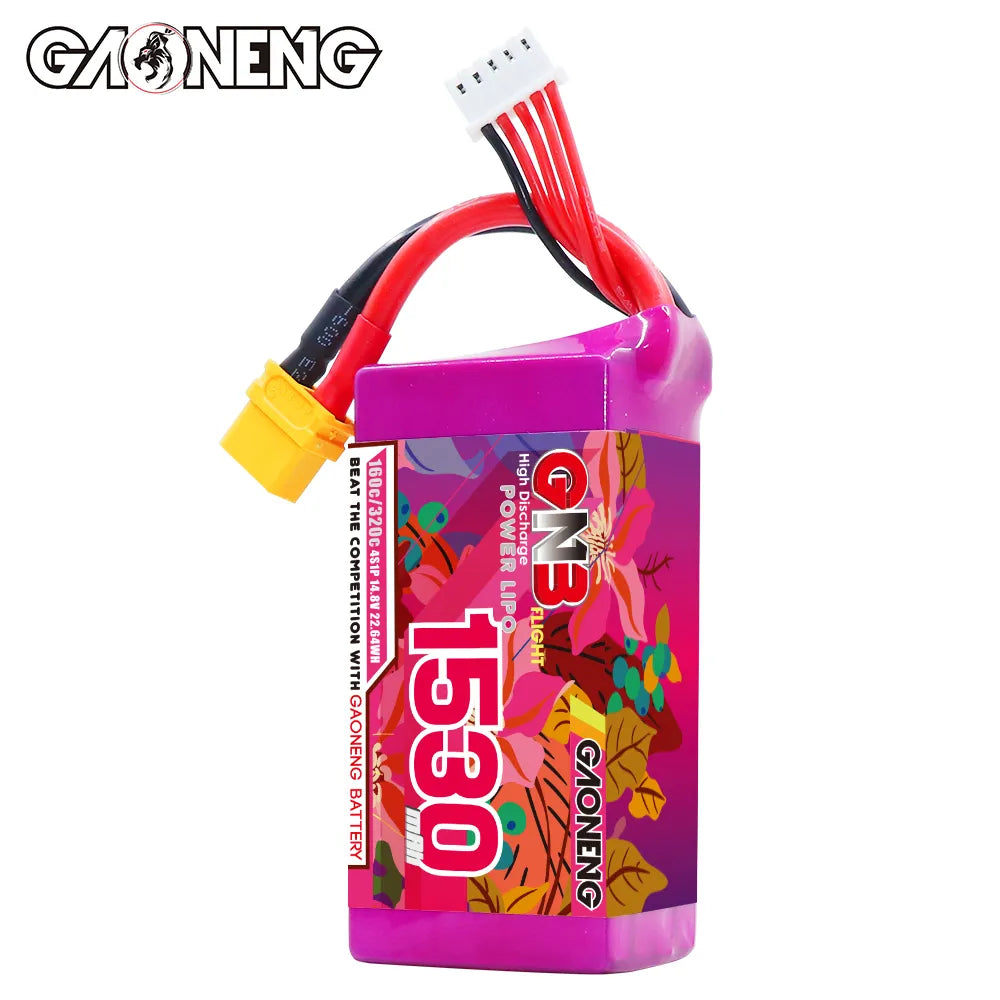 GAONENG High - Performance 14.8V 1530mAh 160C XT60 4S LiPo Battery for FPV Drones and More