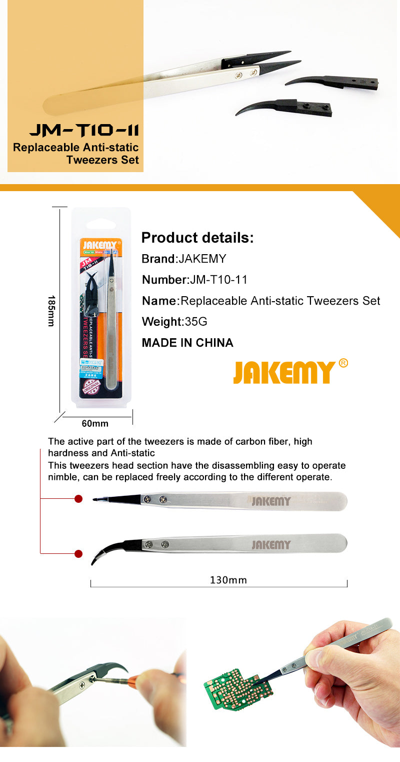 JAKEMY Premium Anti-static Insulated Tweezers JM-T10-11 - High Quality Tools at Great Price