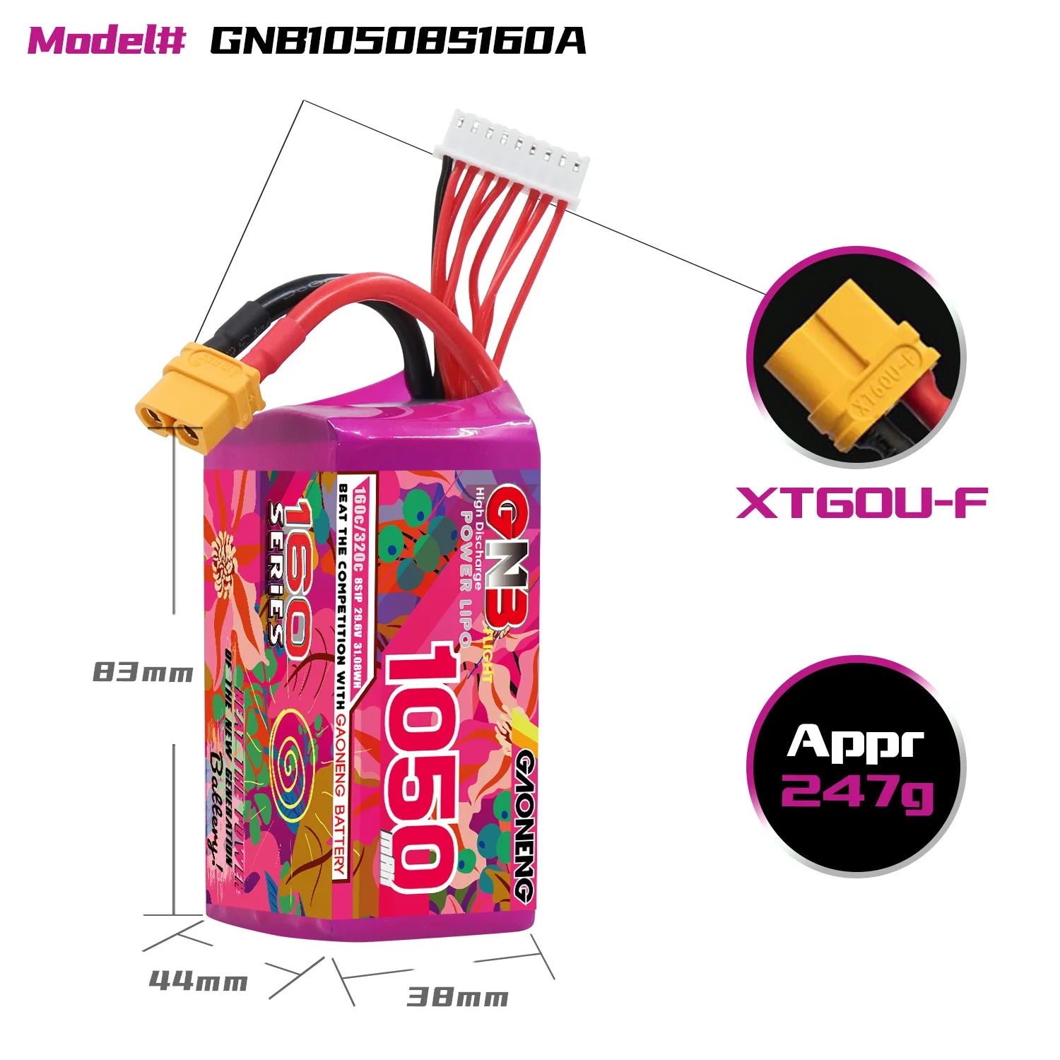 GAONENG GNB 8S 29.6V 1050mAh 160C XT60 LiPo Battery - High - Performance Sale
