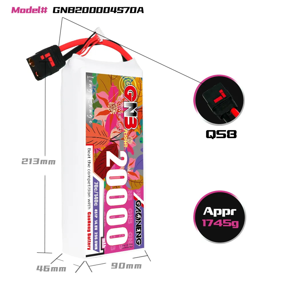High-Performance GAONENG 14.8V 20000mAh 70C 4S1P RC LiPo Battery QS8