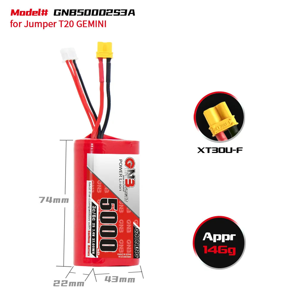 GAONENG 7.4V 5000mAh 3C LiPo Battery XT30 for Jumper T20 GEMINI - Great Deal