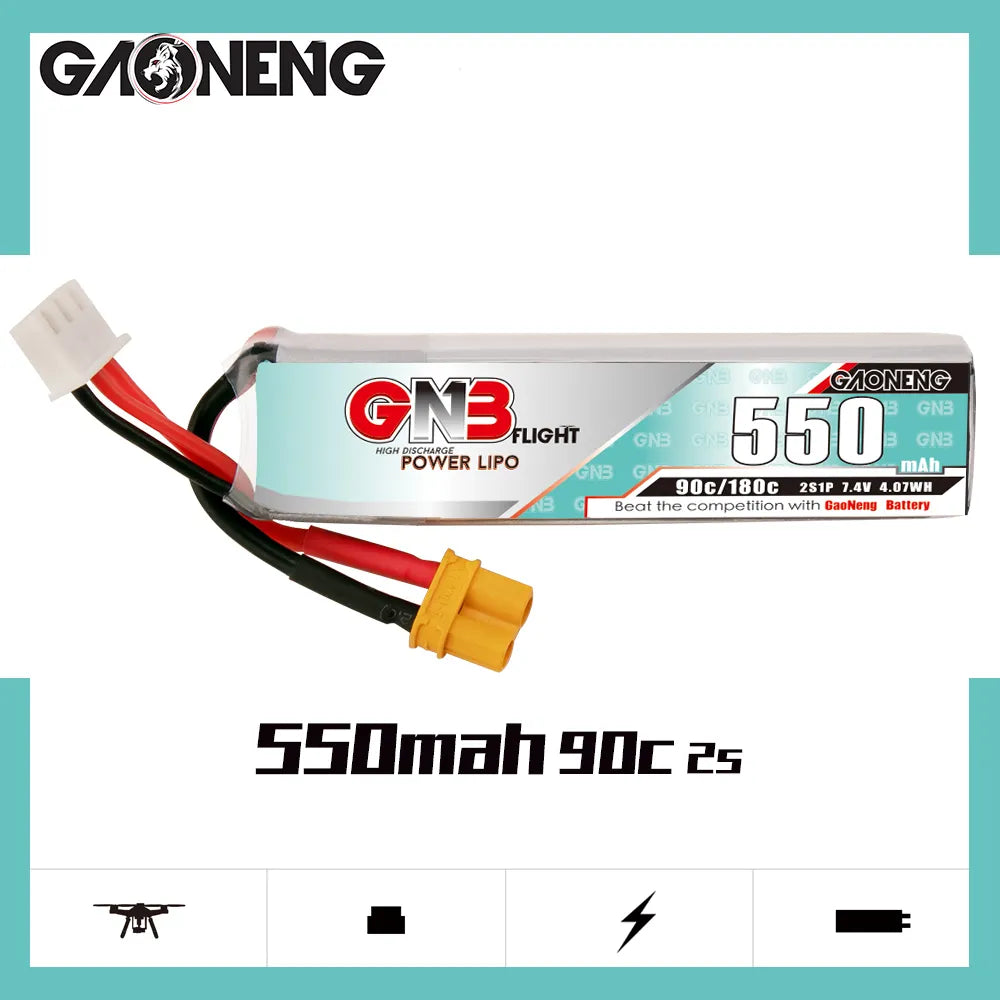 GAONENG High - Performance 7.4V 550mAh 90C XT30 2S Long - Type LiPo Battery [DG]