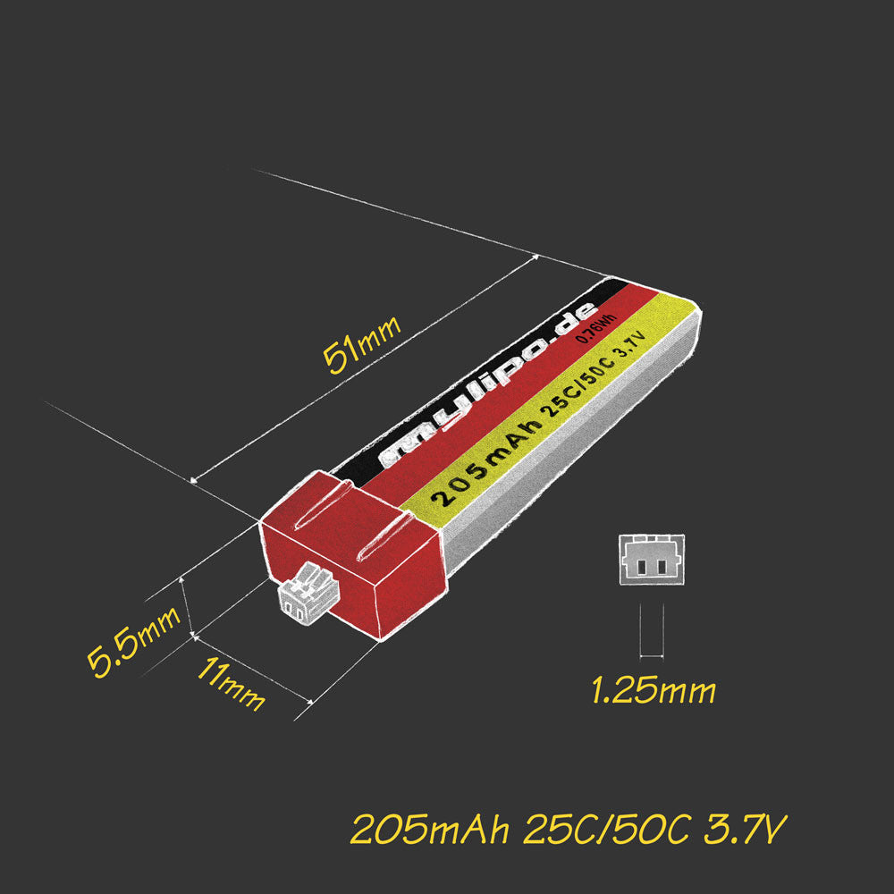 High - Performance 205mAh 25C 1S LiPo Battery with Micro - JST Connector, 6.0g [DG]